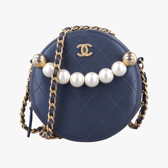 Chanel Round Pearls Navy Lambskin Ap0999 29212582 - Picture 1 of 10
